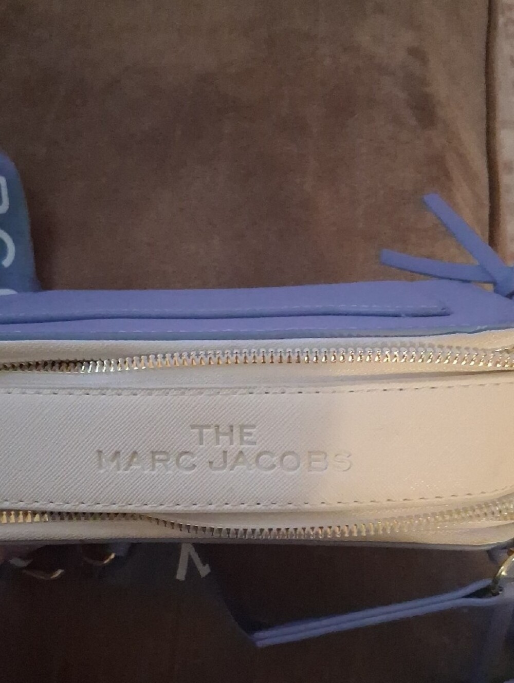 Marc Jacobs Two-Tone Lilac and Orange Snapshot Crossbody with Logo Strap - Picture 3 of 5